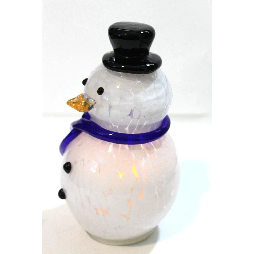 Hand Blown Art Glass Light Up Winter Holiday Snowman Christmas Figurine Decor